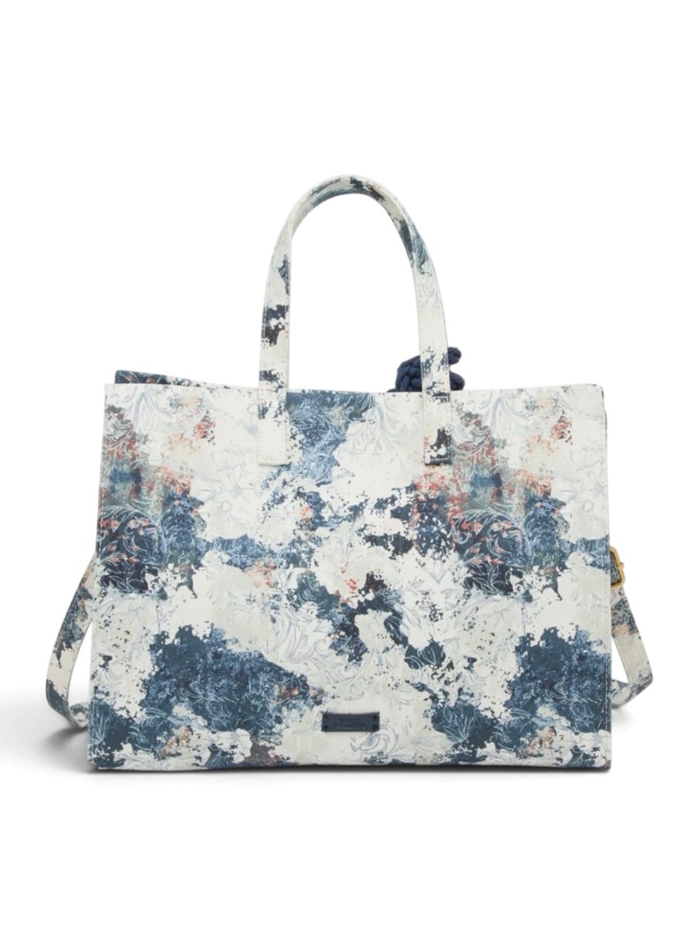 ✨💎NWT💎✨VINCE CAMUTO Canvas Denim Floral Print 2 way Tote Bag with Navy Tassel - Picture 2 of 9